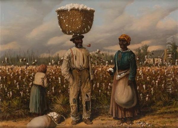 Cotton Pickers By A Field Oil Painting by William Aiken Walker