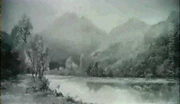 A Figure In A Mountainous River Landscape Oil Painting by William Eyre Walker