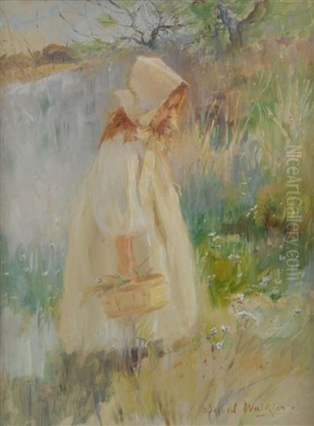 Young Girl With Basket Oil Painting by David Birdsey Walkley