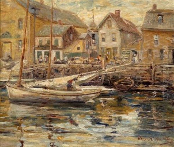 Preparing The Sails - A Harbor View, Connecticut Oil Painting by David Birdsey Walkley