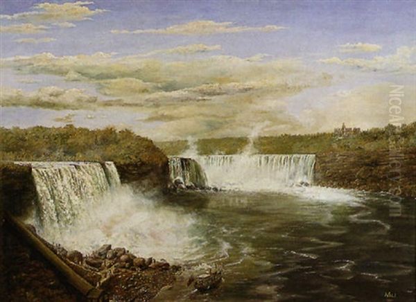 Niagara Falls With Steam Boat And Surrounding Landscape Oil Painting by William Coventry Wall