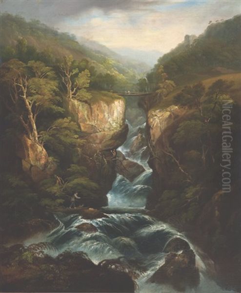 Fishing The Flume Oil Painting by William Guy Wall