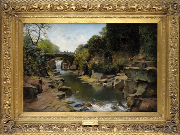 Waterfall Jesmond Dene Oil Painting by John Wallace