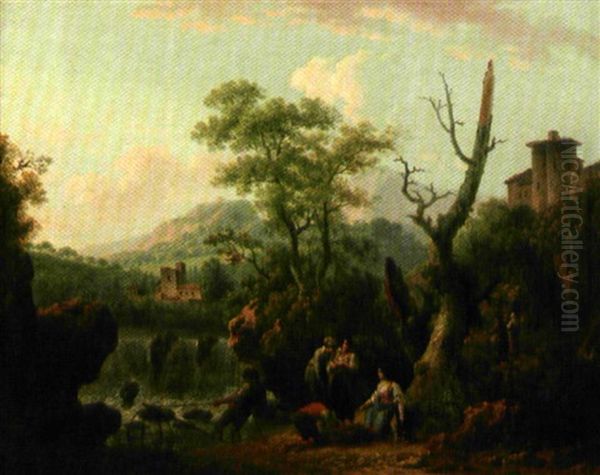 Pecheurs Pres D'une Cascade Oil Painting by Pierre-Joseph Wallaert