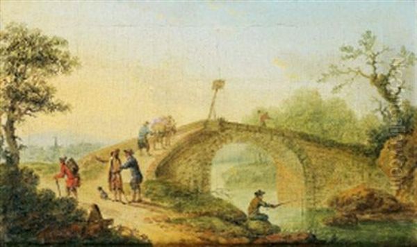 Paysage Au Pont Oil Painting by Pierre-Joseph Wallaert