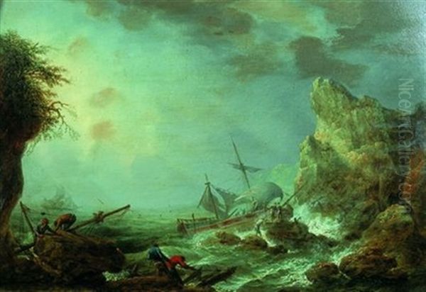 Scene De Naufrage Pres D'une Cote Rocheuse Oil Painting by Pierre-Joseph Wallaert