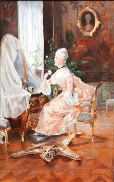 Jeune Elegante A Sa Toilette Oil Painting by Alf Wallander