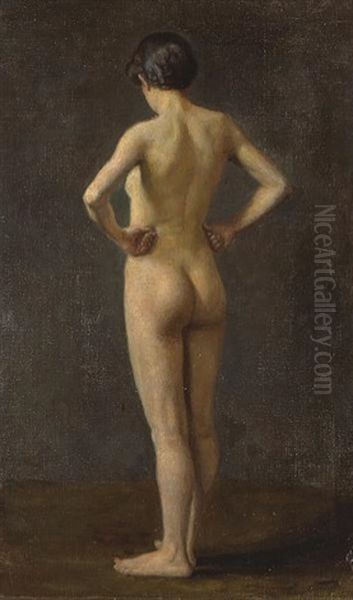 A Standing Female Nude Oil Painting by Alf Wallander