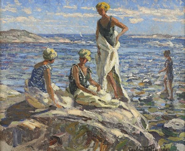 Sommarbad Oil Painting by Gerda Charlotta Wallander