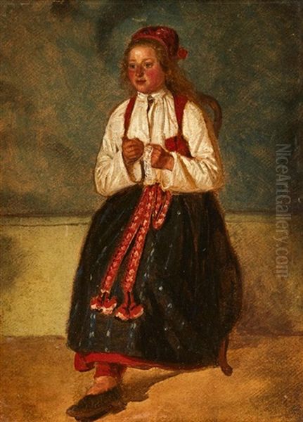 Portratt Forestallande Magdalena Nilsdotter Oil Painting by Josef Wilhelm Wallander