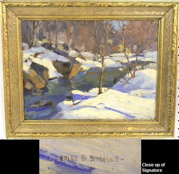 Winter Landscapewith Rocks And Stream Oil Painting by Edith Briscoe Stevens