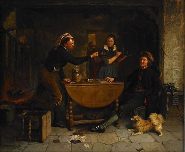 Bonder I Kleinbrehmen, Som Spela Kort Oil Painting by Josef Wilhelm Wallander