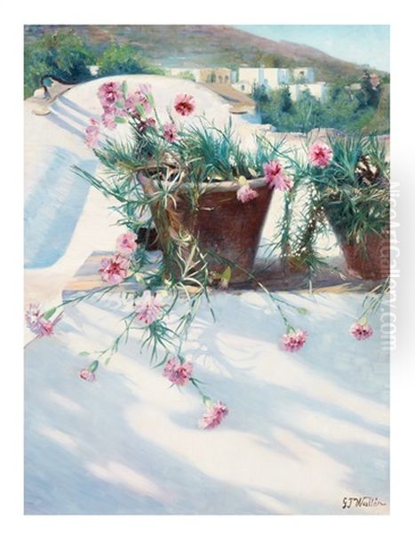 Sydlandskt Blomsterstilleben Oil Painting by Gustaf Theodor Wallen