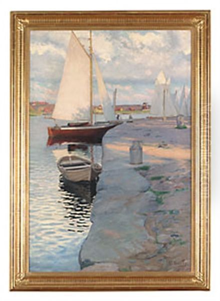 Vid Kajen Marstrand Oil Painting by Gustaf Theodor Wallen