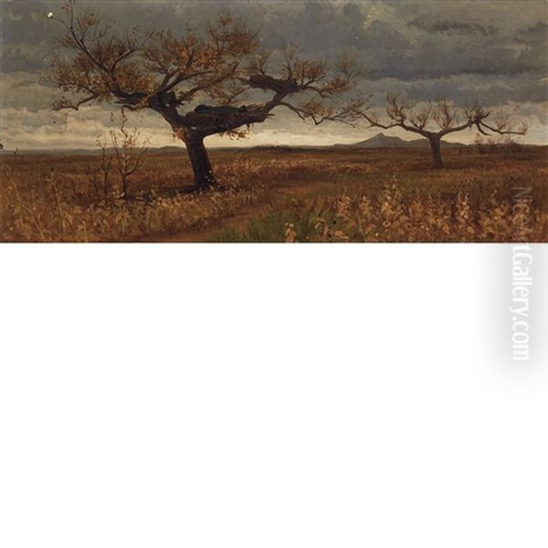 Indian Burial Grounds, Dakota; The Indian Burial Trees (2 Works) Oil Painting by Frank Waller