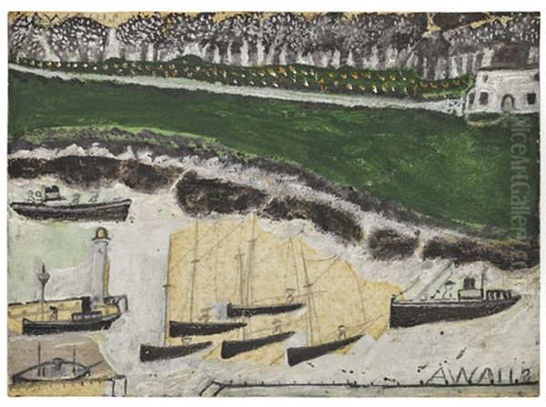 Ships With Flowering Trees Oil Painting by Alfred Wallis