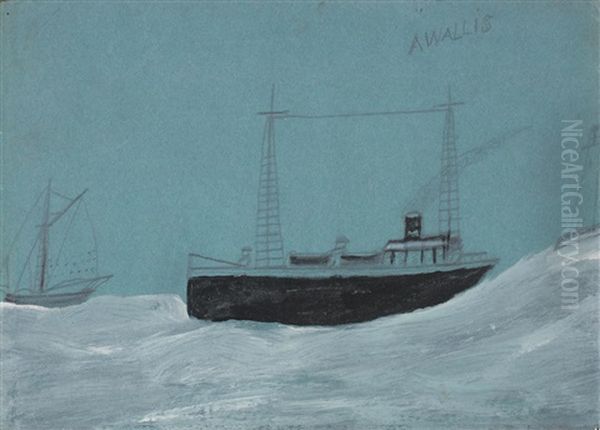 Trawler And Sail Boat Oil Painting by Alfred Wallis