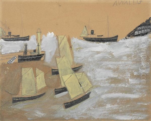 Boats In A Harbour Oil Painting by Alfred Wallis