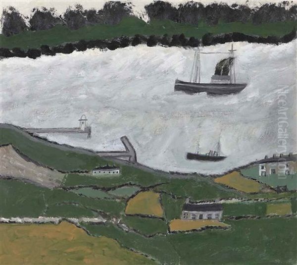 Two Steamers In An Estuary Oil Painting by Alfred Wallis