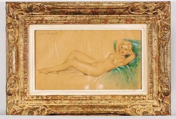 Nu Feminin Au Coussin Vert Oil Painting by Gustave Brisgand