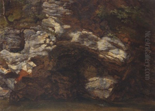 Study Of Rocks By A Stream Oil Painting by George Augustus Wallis