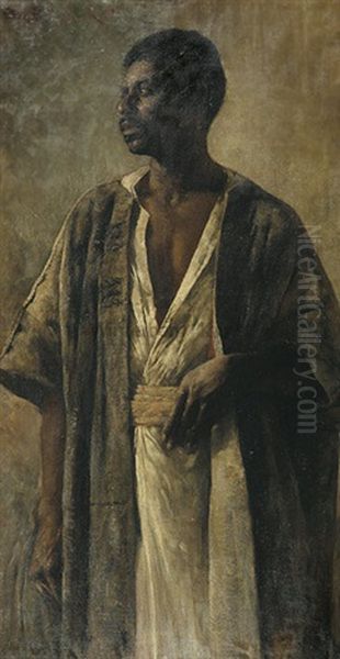 Stehender Afrikaner In Einheimischer Tracht Oil Painting by Franz Wallischeck