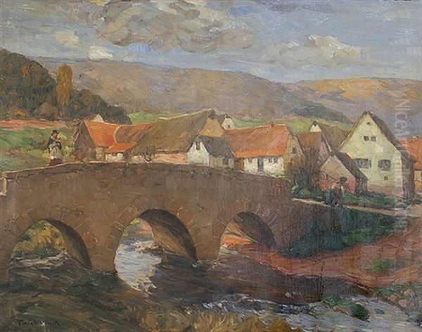 Brucke Uber Einen Flus In Einem Odenwalddorf Oil Painting by Franz Wallischeck