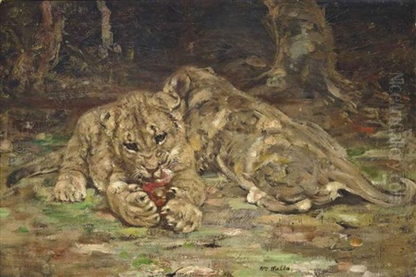 Lion Cubs At Rest Oil Painting by William Walls