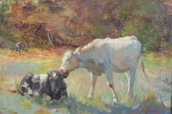 A Summer Day, Cattle Grazing Oil Painting by William Walls