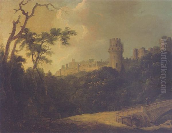 View Of Warwick Castle From The Bridge Oil Painting by Thomas Walmsley