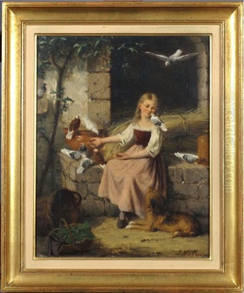 Jeune Fille Aux Oiseaux` Oil Painting by Jan Walraven