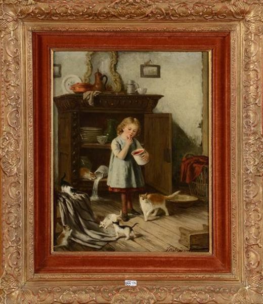 Fillette Et Ses Chats Dans Un Interieur Oil Painting by Jan Walraven