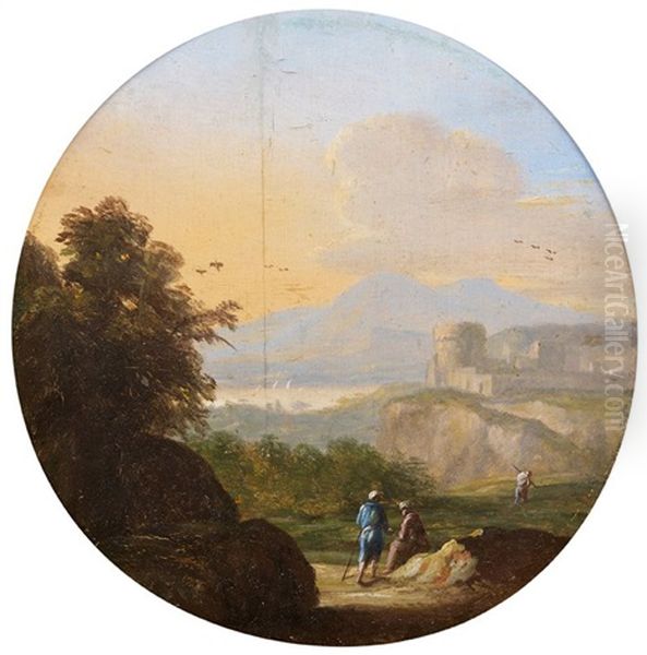 Trois Promeneurs Dans Un Paysage (+ Satyre Jouant De La Flute Dans Un Paysage; Pair) Oil Painting by Goffredo Wals