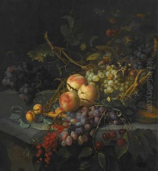 Still Life With Grapes, Peaches, Gooseberries, Cherries And Horse Chestnuts Oil Painting by Jacob van Walscapelle