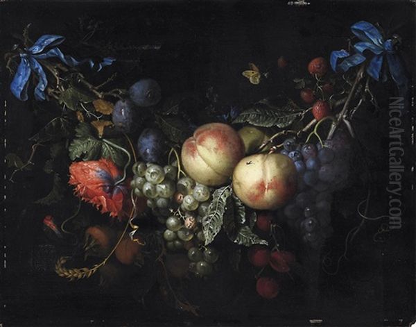 Girlande Mit Fruchten Und Blumen Oil Painting by Jacob van Walscapelle