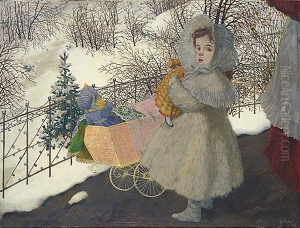 Madchen Mit Puppenwagen Oil Painting by Karl Walser