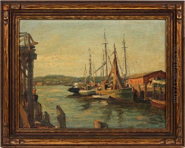 Wharf Portland , Me Oil Painting by Charles E. Waltensperger