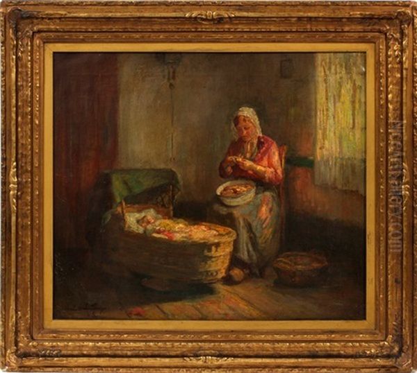 Dutch Interior Oil Painting by Charles E. Waltensperger