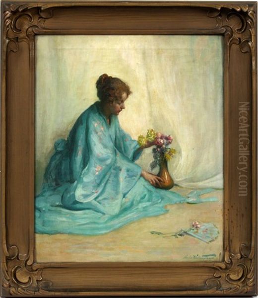 Arranging Flowers Oil Painting by Charles E. Waltensperger