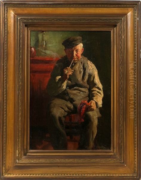 Man With Pipe Oil Painting by Charles E. Waltensperger