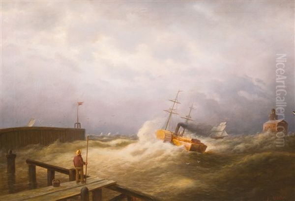 Ausfahrender Raddampfer Oil Painting by John Walter of Bristol