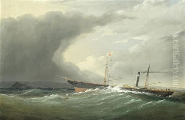 The Paddle Steamer Cornwall Off The Coast Oil Painting by Joseph Walter