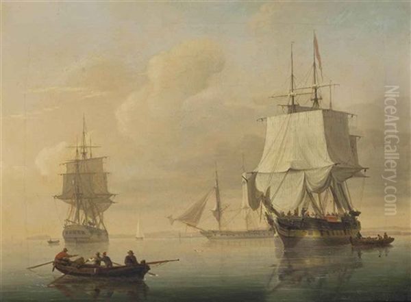 Merchantmen Drifting In Light Airs Off Avonmouth, Bristol Oil Painting by Joseph Walter