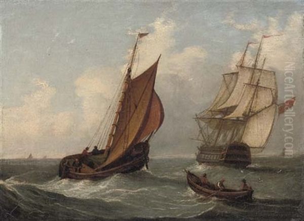 Barge Studies: One Inshore (+ The Other Out At Sea; Pair) Oil Painting by Joseph Walter