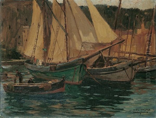 Fischerboote Im Kieler Hafen Oil Painting by Karl Walter