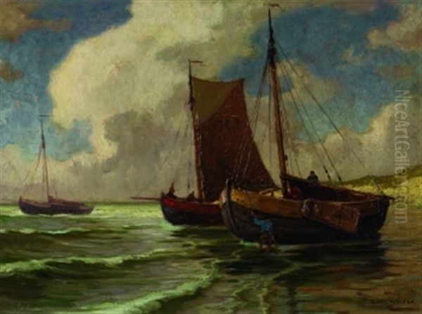 Fischerboote Am Strand Oil Painting by Karl Walter