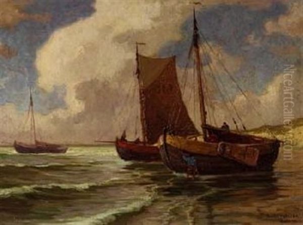 Fischerboote Am Strand Oil Painting by Karl Walter