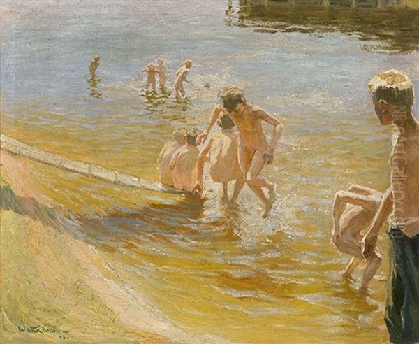 Bathing Boys Oil Painting by Johann Walter-Kurau