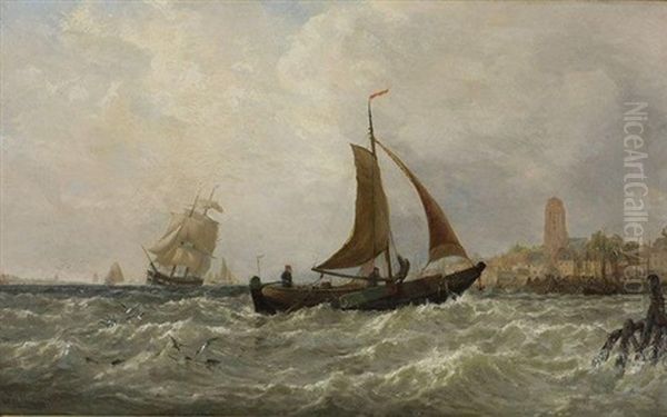 Fishing Boat In A Rough Sea Oil Painting by George Stanfield Walters