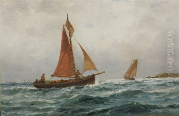 Ships Off The Nore (+ Another; Pair) Oil Painting by George Stanfield Walters